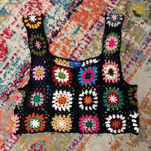 Mexicali Blues Tops - Mexicali Blues Colorful Granny Square Crochet Crop Top
